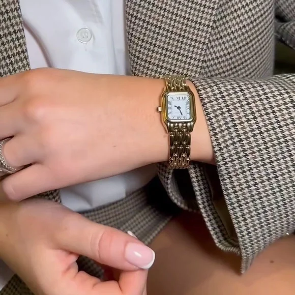 Panthere Classic Rectangle Stainless Steel Gold Watch - Picture 11 of 16